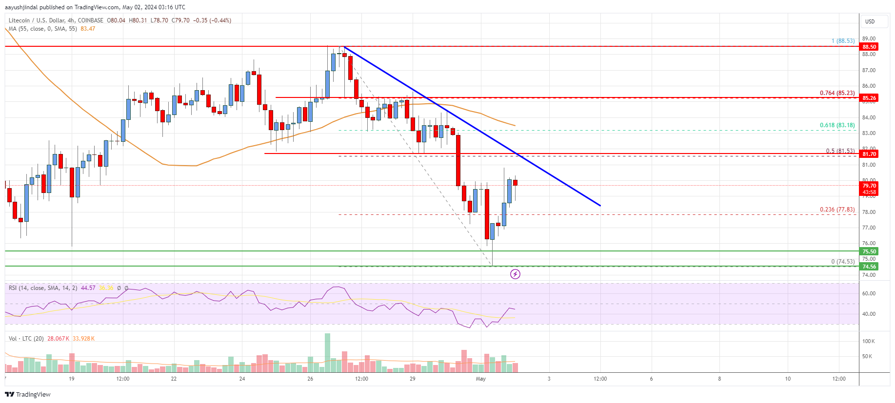 Litecoin (LTC) Price Analysis: Recovery Could Be Capped Near $82